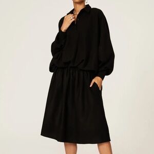 MOSSI sz 36 like XL Chic Black Long Sleeve Dress drop shoulder & elastic waist